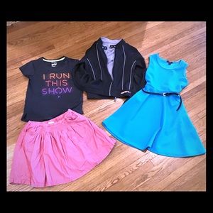 4 items - skirt, shirt, jacket, dress